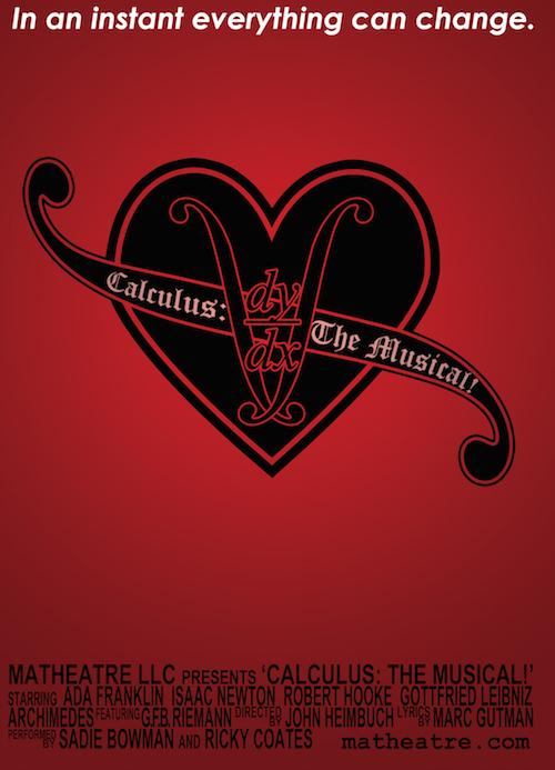 Calculus the musical logo with black and red heart and banner
