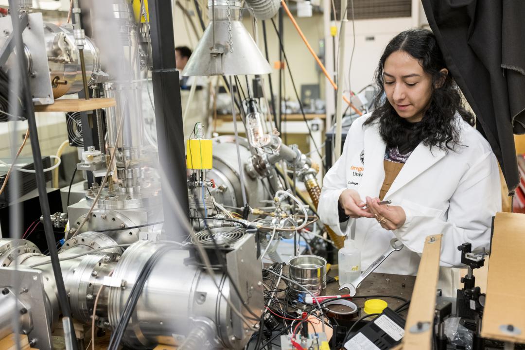 Marisol Trejo works on technology in the Kong lab.