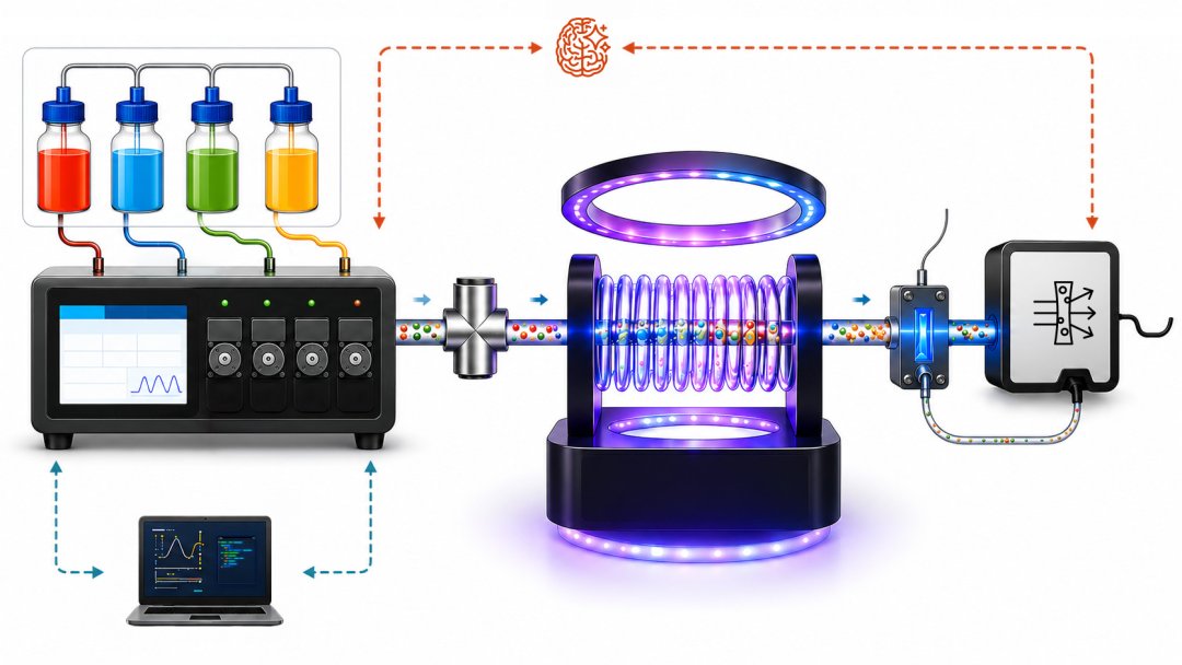 Illustration showing the interconnectivity of chemical reagants, programs and analysis