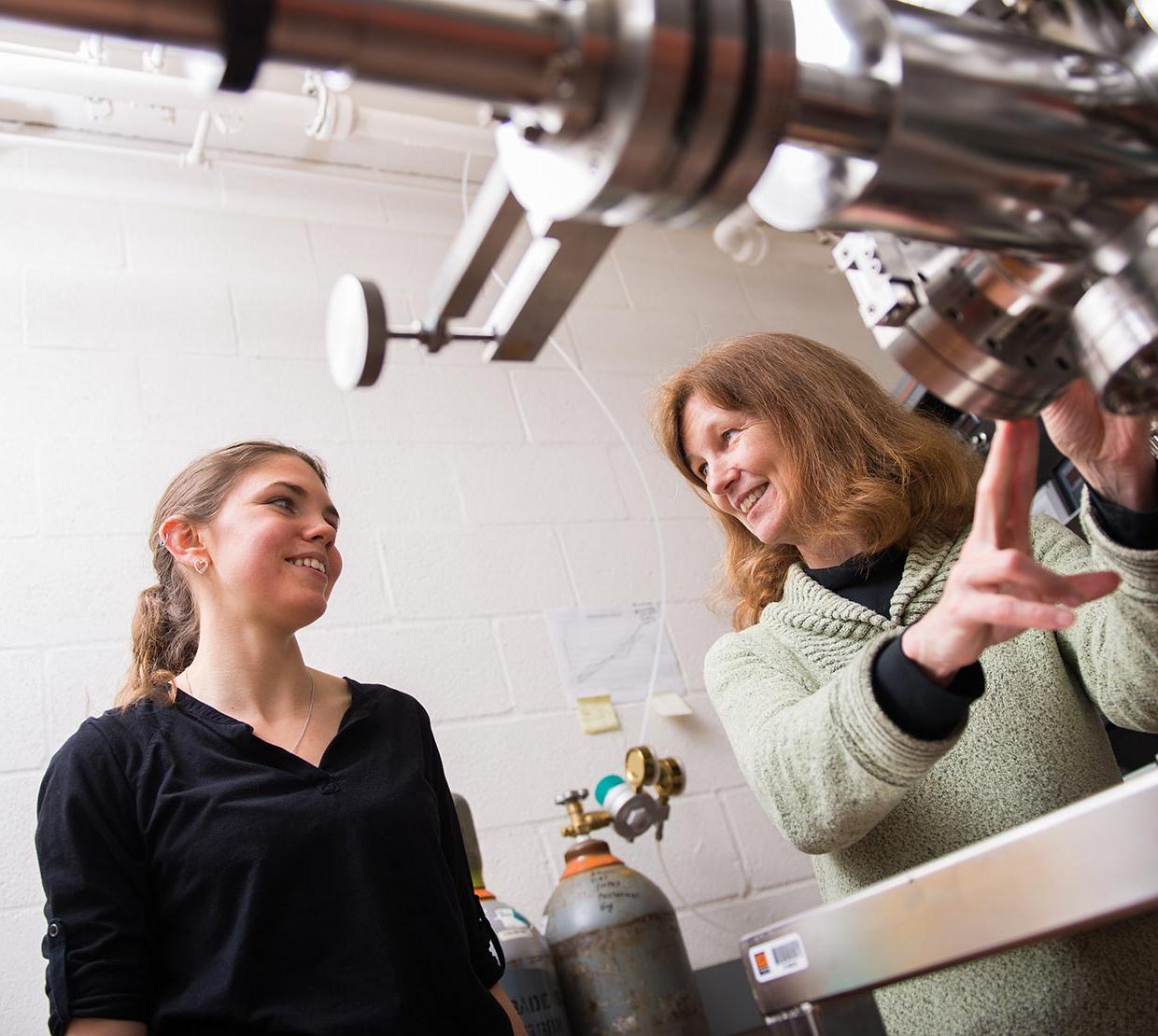 Janet Tate showing student lab equipment