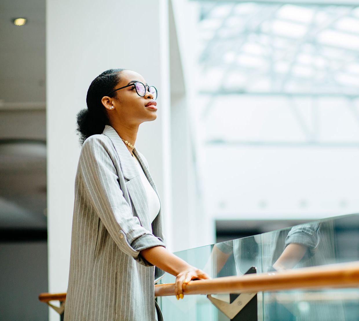 woman gazing into skylight