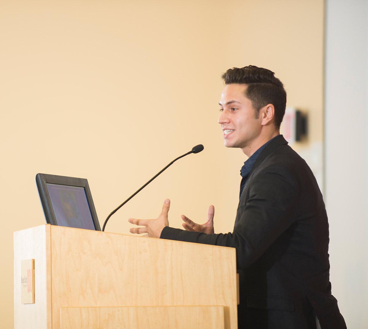 Jackson Dougan talking from podium