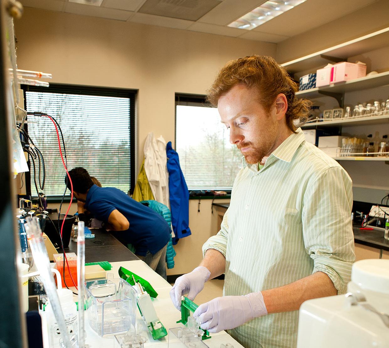 Colin Johnson working with samples in lab