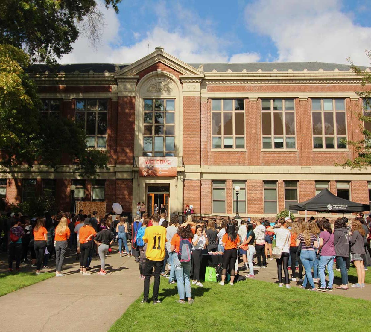 crowd of students outside of Kidder Hall