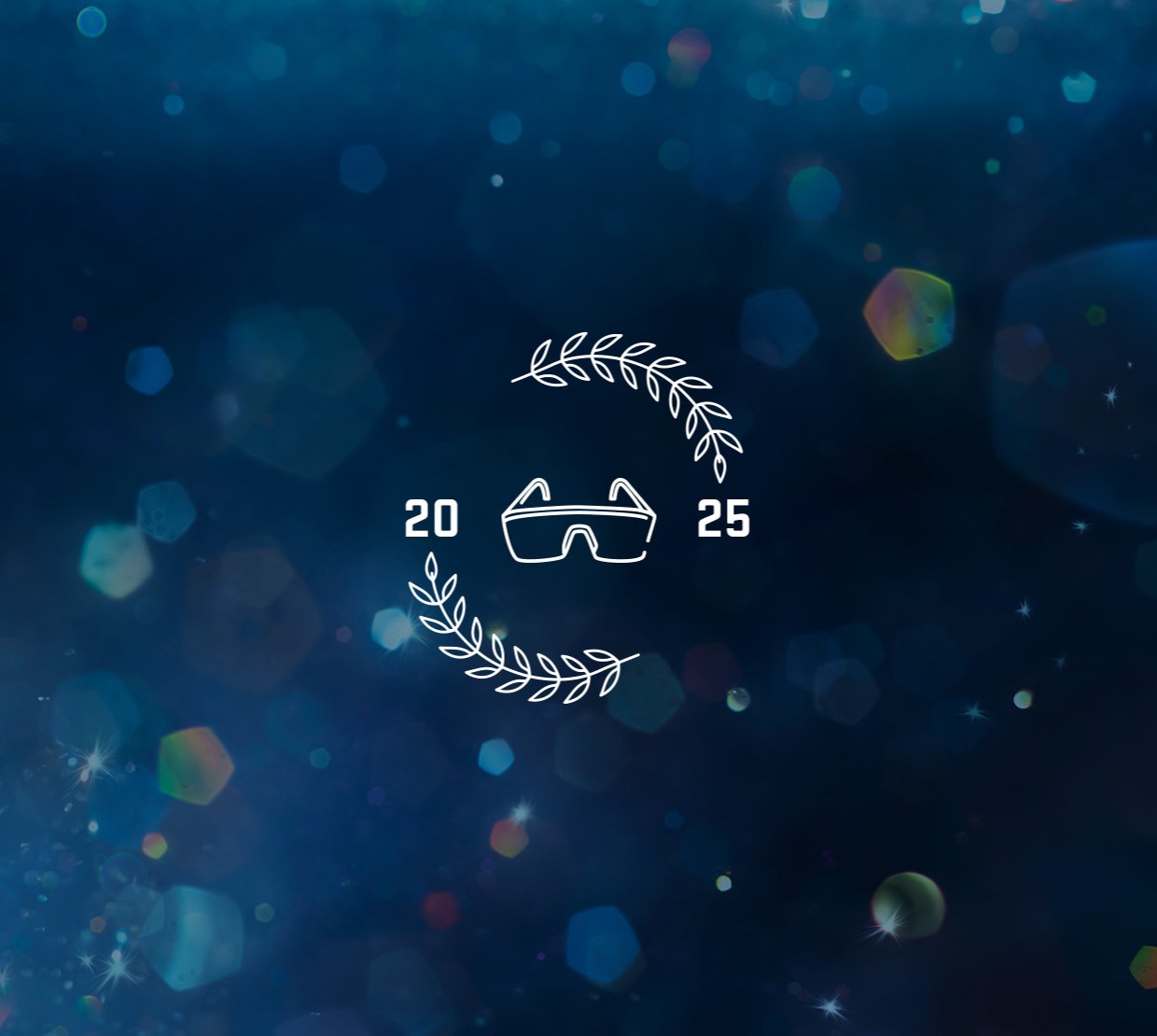 A blue background with 2025 and a pair of goggles