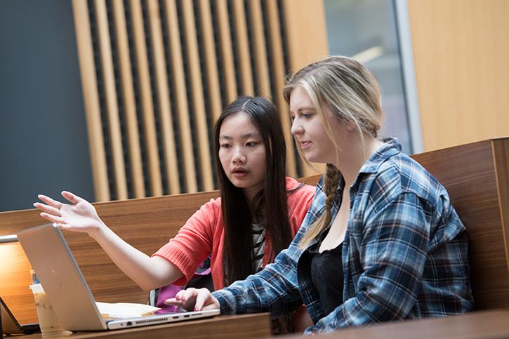 female students working on homework in Austin Hall