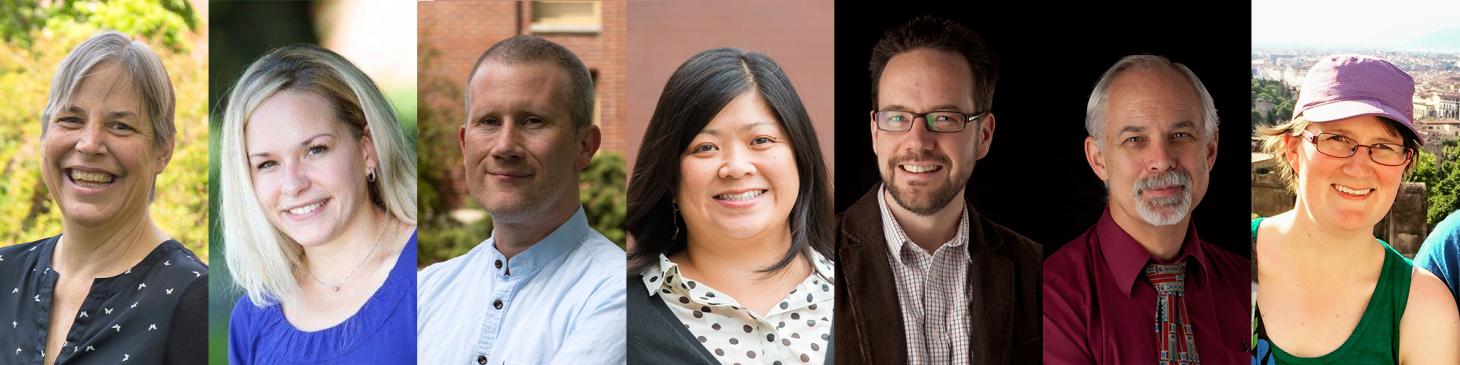 A row of seven portrait photos featuring the advisors for Pre Health.