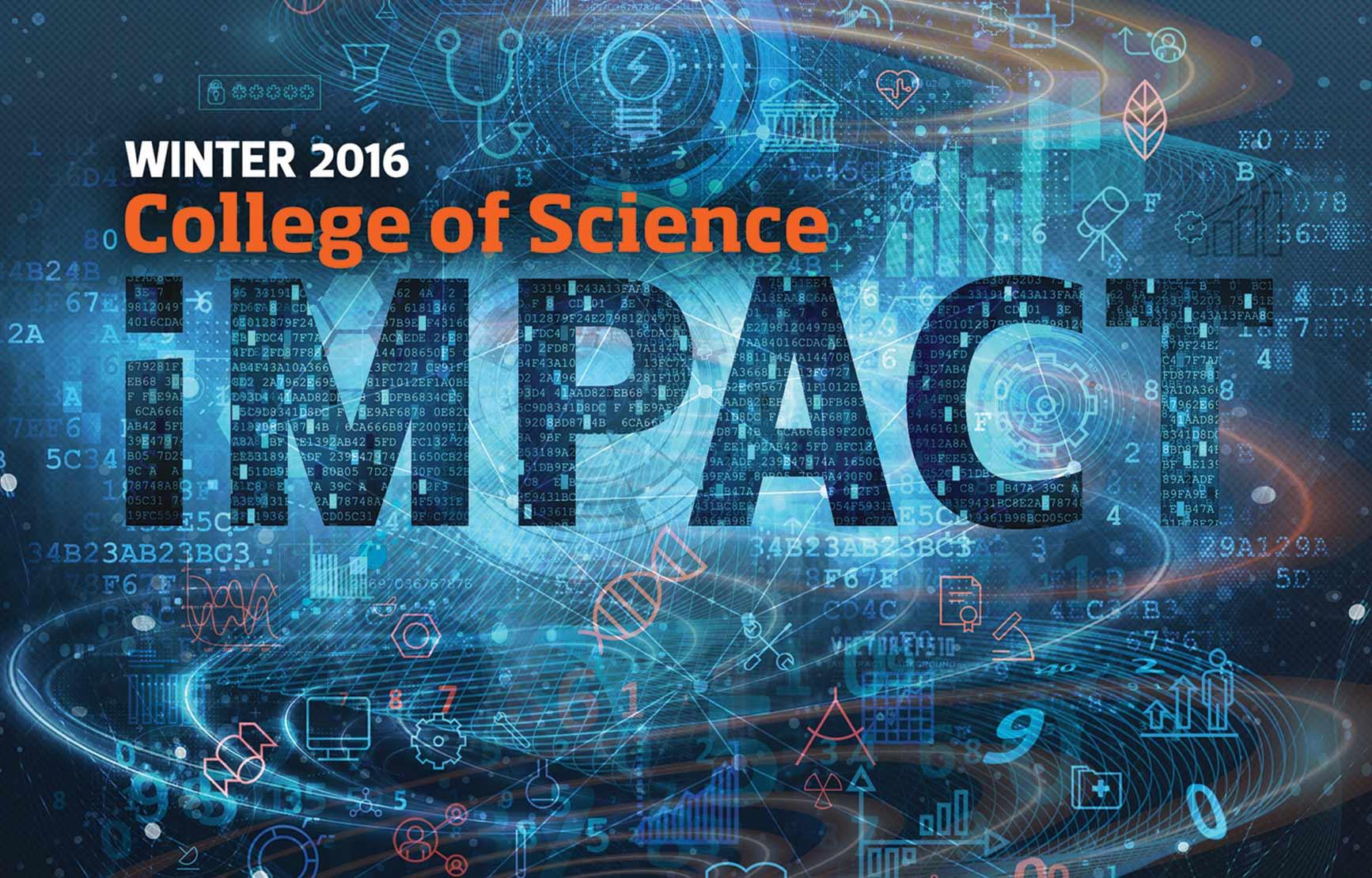 IMPACT title above spiral digital texture