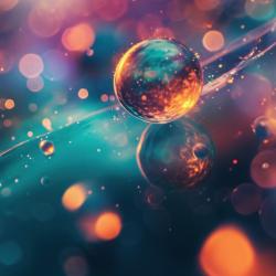 Conceptual illustration of helium droplets interacting with polarizing lasers.