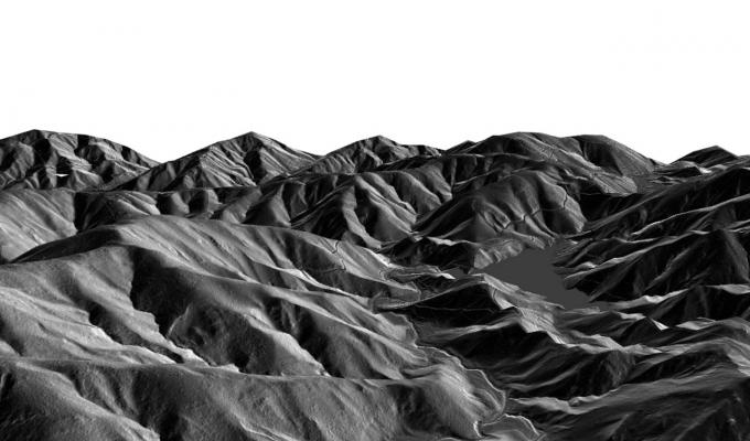 Black and white digital elevation models of mountains and hills