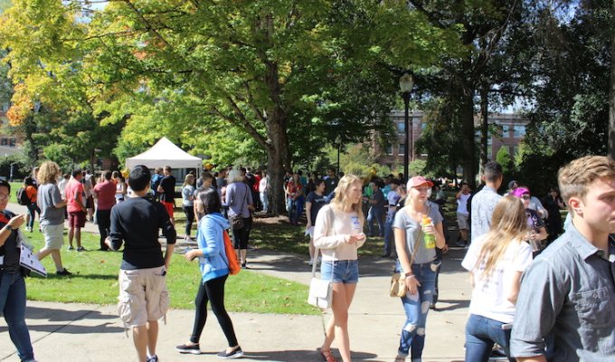 science students checking out booths