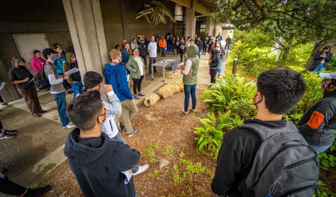TRACE workers standing in outdoor meeting space in Newport