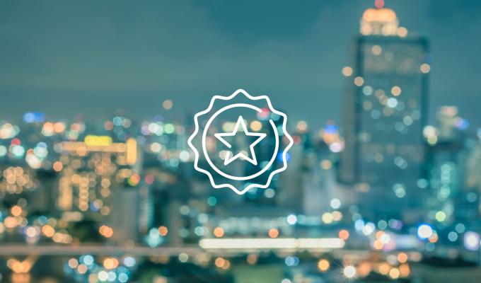 star icon above cityscape texture