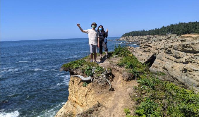 Science students doing field research