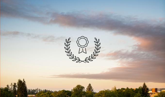 Sunset sky with laurel overlay