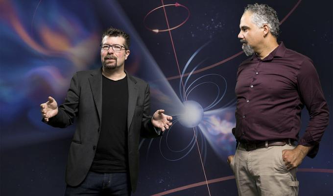 Xavier Siemens, left, and Jeff Hazboun of the College of Science