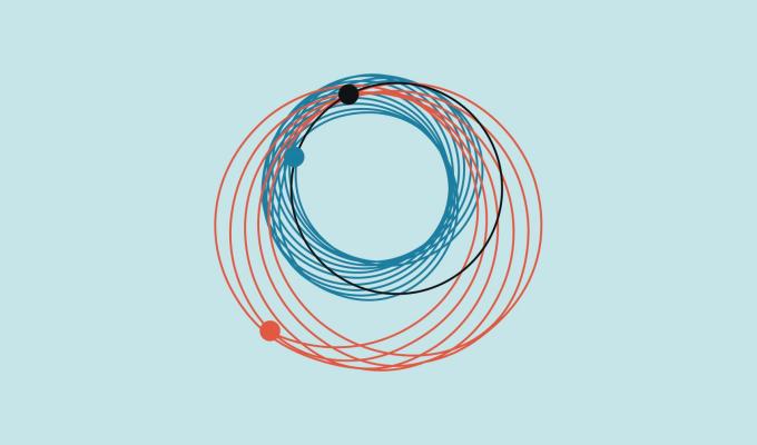 A series of colored circles on a blue background.