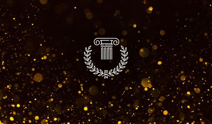 A pillar graphic with golden confetti in the background.