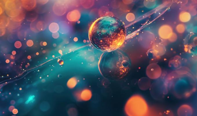 Conceptual illustration of helium droplets interacting with polarizing lasers.