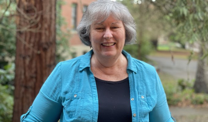 Headshot of Margie Haak in blue top.