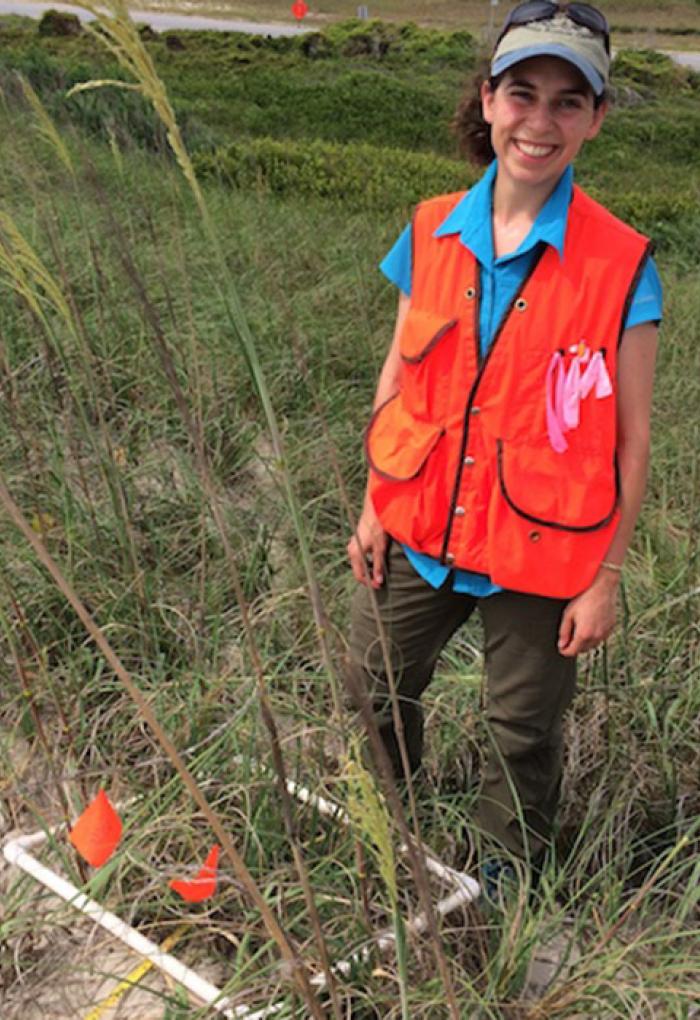 Rebecca Mostow working with grass samples
