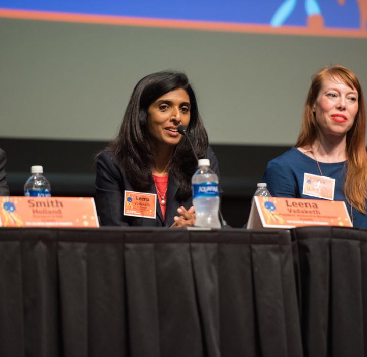 Leena Vadaketh speaking from panel seat