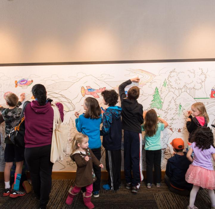 children coloring Crayola paper banner of crayon cartoons hiking