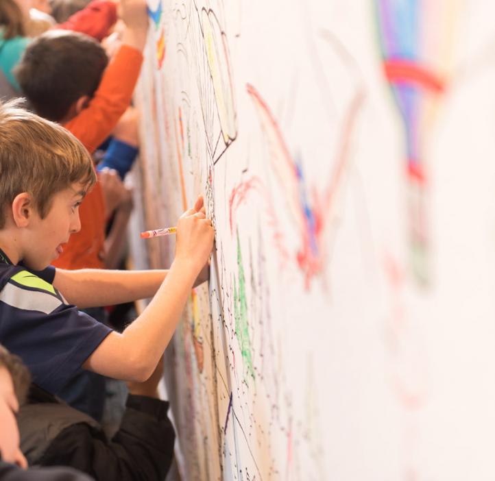 children coloring Crayola paper banner of crayon cartoons hiking