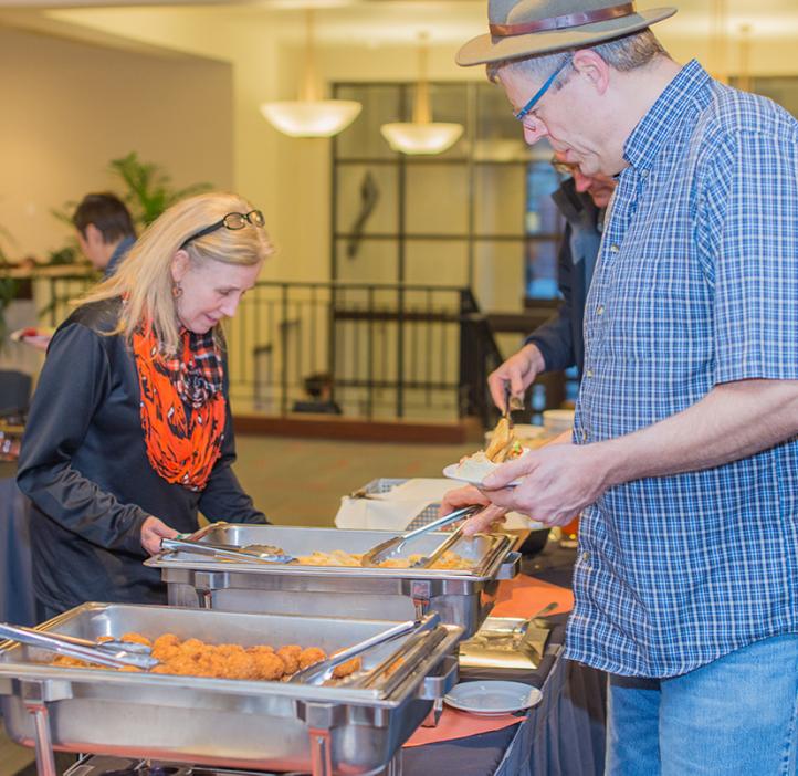 Math faculty grabbing food in lobby