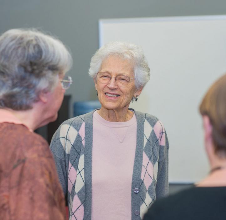 elderly women chatting in lobby