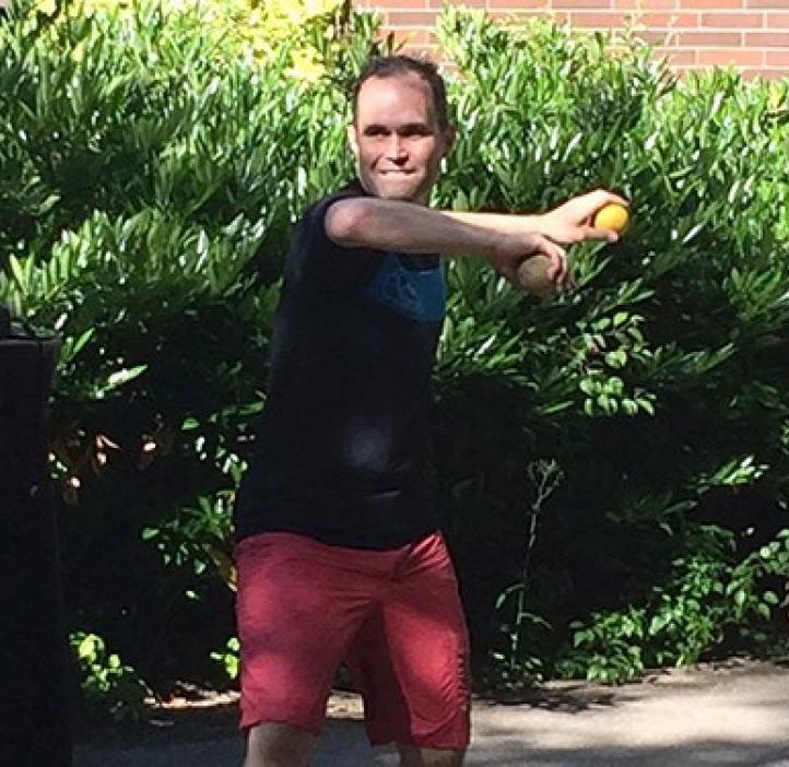 Chemistry Chair Rich Carter winding up at the dunk tank