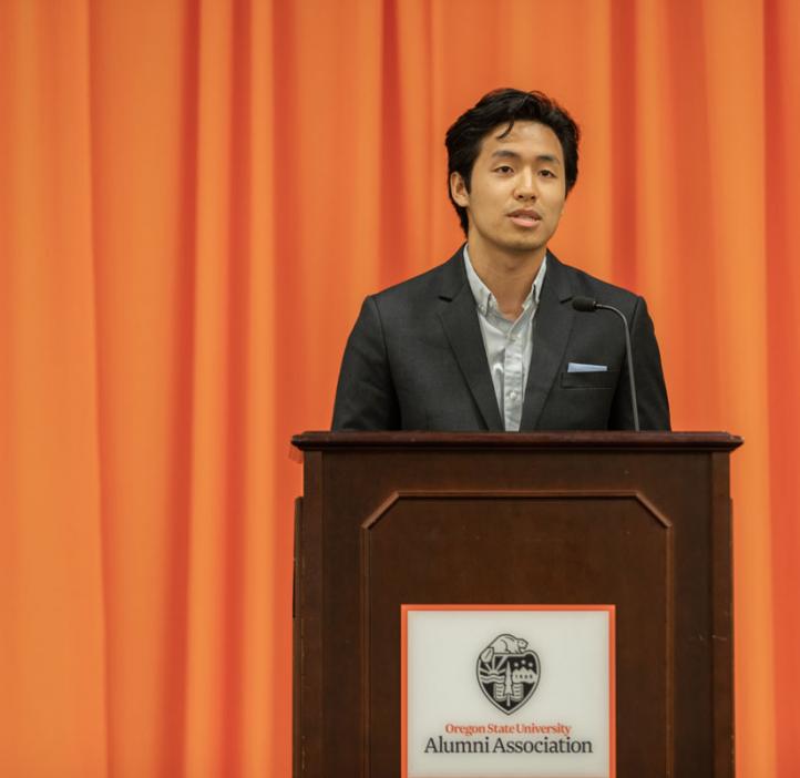 student talking from podium