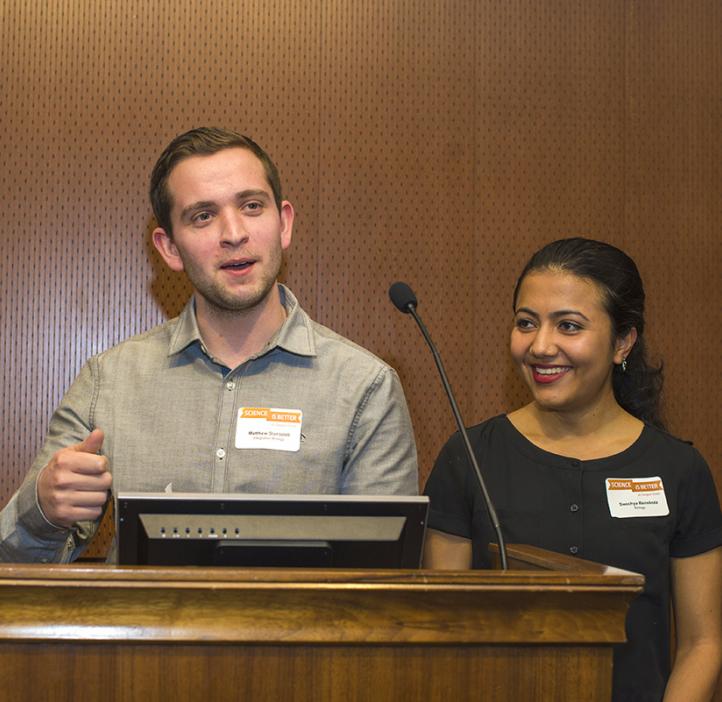 Integrative Biology students Matthew Staropoli and Swechya Banskota present the 2017 Loyd F. Carter Award for Outstanding and Inspiration Teaching in Science (Undergraduate)