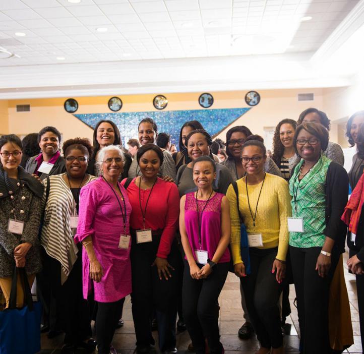 female conference attendees in lobby