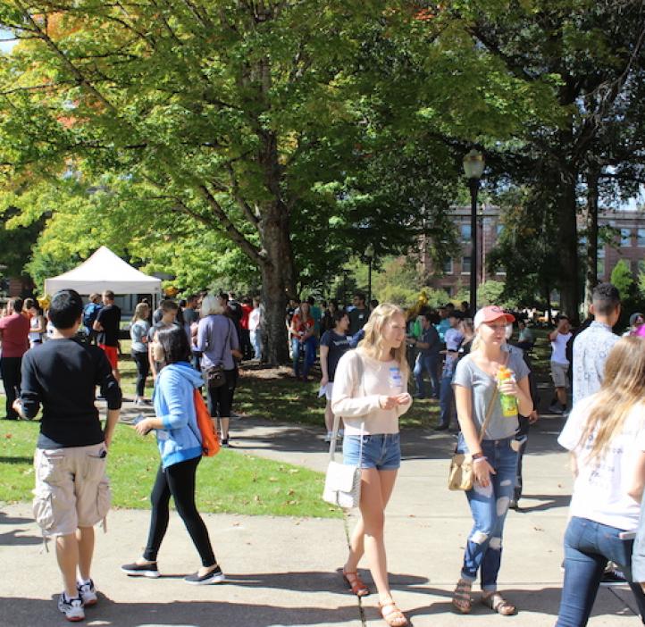 science students checking out booths