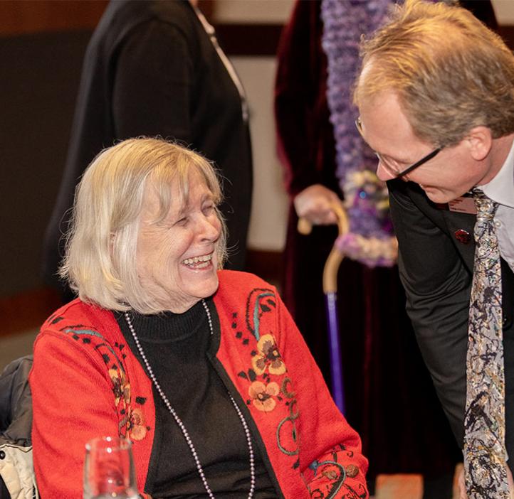 Dean Haggerty speaks with Clara Horne, former head advisor in the College of Business